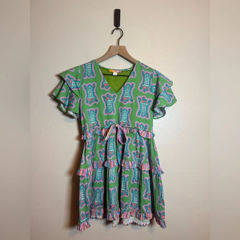 Briton‎ Court Tiger Tiered Ruffle Mini Dress - Picture 2 of 6